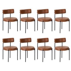 Oikiture 8x Dining Chair Round Kitchen Lounge Seats PU Leather Brown