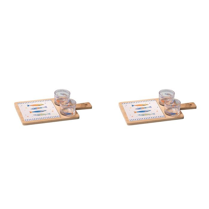 2x 3pc Ladelle Capri Ceramic Fish Rectangle Bowl & Tray Set Kitchen Serveware