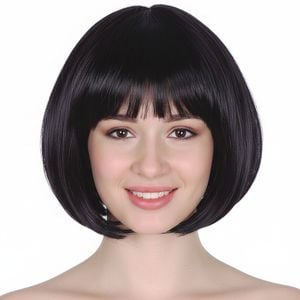 Bob Wig Costume Short Straight Fringe Cosplay Party Wos Hair Black