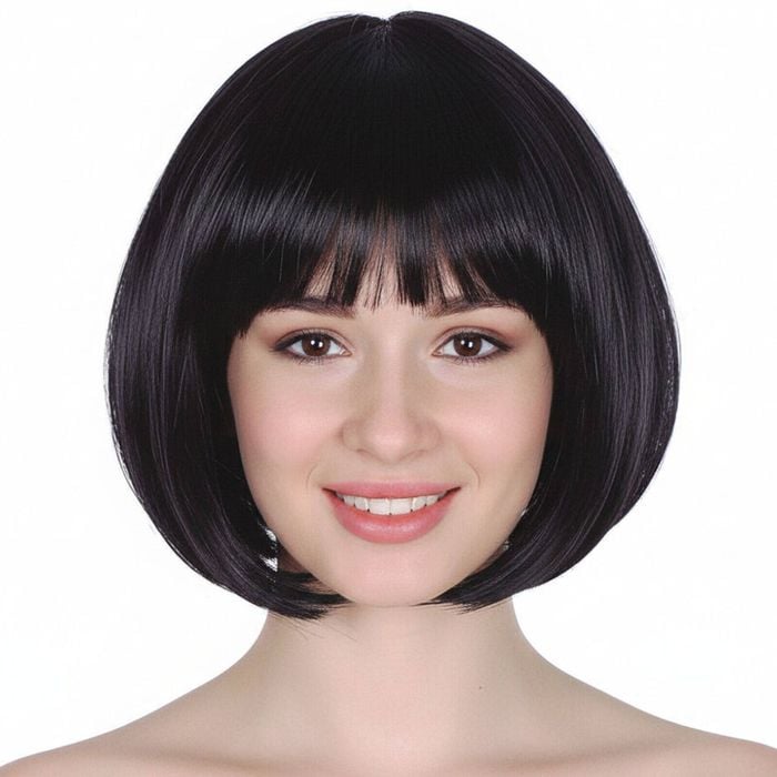 Bob Wig Costume Short Straight Fringe Cosplay Party Wos Hair Black