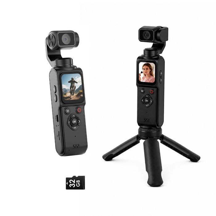Vlog Gimbal Camera – 4K HD 75MP Photos Auto-Tracking with 1.72 inch Touch Screen 32GB SD Card