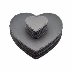 Argon Tableware Heart Shaped Natural Slate Dining Set - 6 Coasters & 6 Placemats