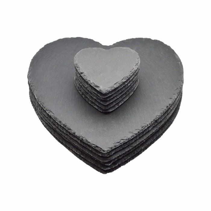 Argon Tableware Heart Shaped Natural Slate Dining Set - 6 Coasters & 6 Placemats