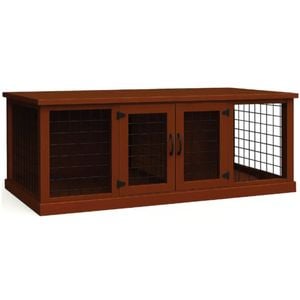 Paws and Willow Double Espresso with Espresso Top  Wooden Dog Crate Hinged Door with Mesh