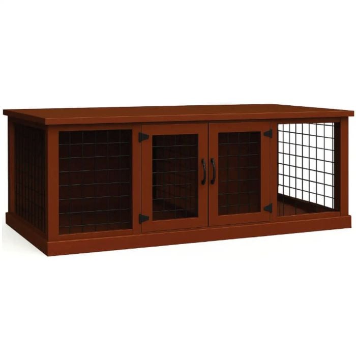Paws and Willow Double Espresso with Espresso Top  Wooden Dog Crate Hinged Door with Mesh