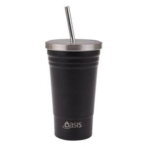 Oasis 500ml Stainless Steel Smoothie Tumbler with Straw - Black