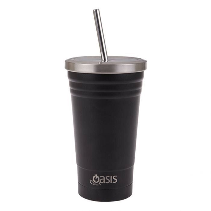 Oasis 500ml Stainless Steel Smoothie Tumbler with Straw - Black