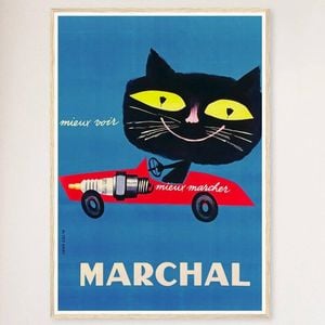 Galrie Marchal Cat Spark Plug Vintage Advertising Poster by Jean Colin - Wall Art, Wood Frame, A0 84 x 119cm (33 x 47inch)