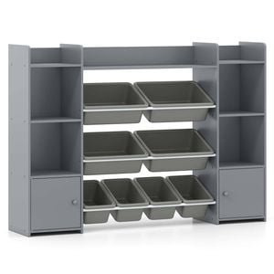 Costway Toy Storage Organiser Display Shelf w/Plastic Bins Grey