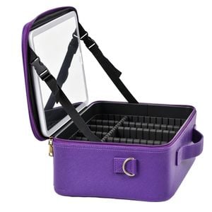 Advwin 15-inch Portable Makeup Case With Led Light Mirror, 3 Color Modes, 7 Adjustable Dividers, Usb Charging, Purple