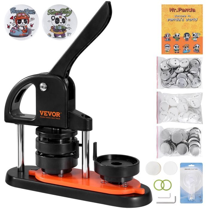 VEVOR 58mm Button Maker Machine Black Installation-Free Badge Punch Press Kit with 100pcs Parts