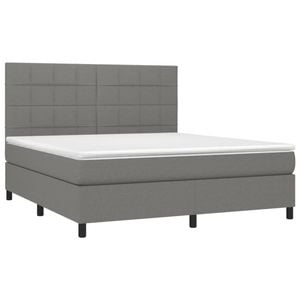 vidaXL Box Spring Bed with Mattress and LED Dark Grey Bed Base Queen Size Fabric