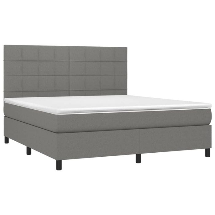 vidaXL Box Spring Bed with Mattress and LED Dark Grey Bed Base Queen Size Fabric