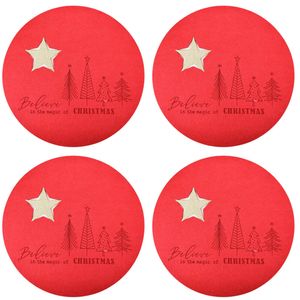 4x 2pc Urban Felt Christmas Star Trees Table Place Mat Set 34cm Red