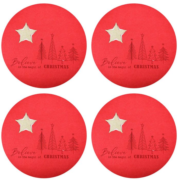4x 2pc Urban Felt Christmas Star Trees Table Place Mat Set 34cm Red