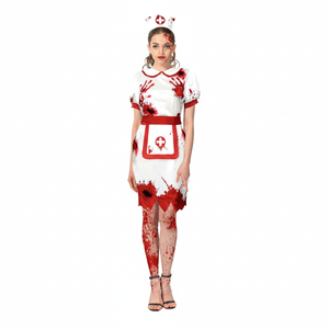 More Than Party Womens Bloody Nurse Halloween Red/White Costume w/Headband M/L