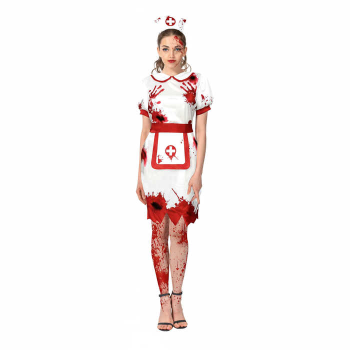 More Than Party Womens Bloody Nurse Halloween Red/White Costume w/Headband M/L