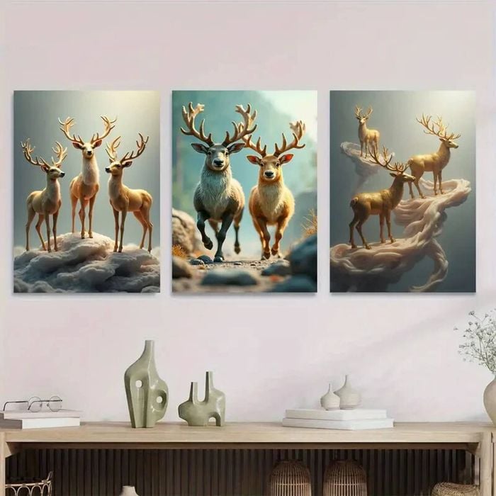 3pcs Elegant Classic Deer Forest Print 100% Australian Made 3 x 40x60cm (Metal Print)