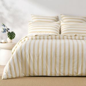 Dreamaker Cove Washed Cotton Yarn Dyed Wide Stripe Quilt Cover Set Sand King