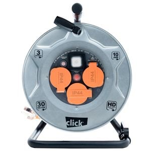 Click 30m Heavy Duty 3 Outlet Steel Cable Reel