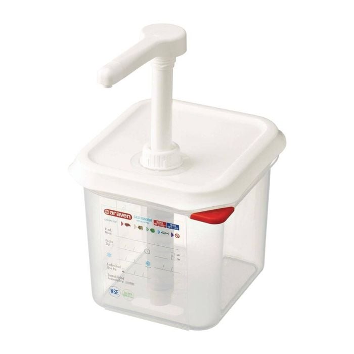 Araven Sauce Dispenser With Pump Gn 1/6 Transparent 2.6ltr Commercial Kitchen Catering