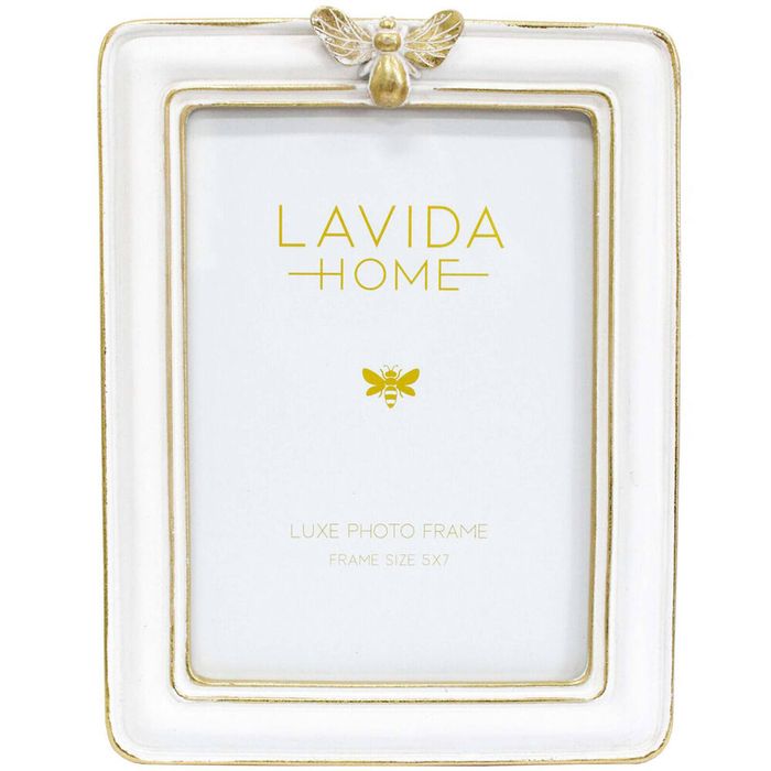 LVD Resin Bee Photo/Picture Frame 5x7 16x1.5x21cm Crisp White/Gold