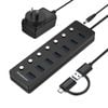 Simplecom Ch375c Usb-a And Usb-c To 7-port Usb 3.0 Hub 5gbps Individual Switches And Power Adapter