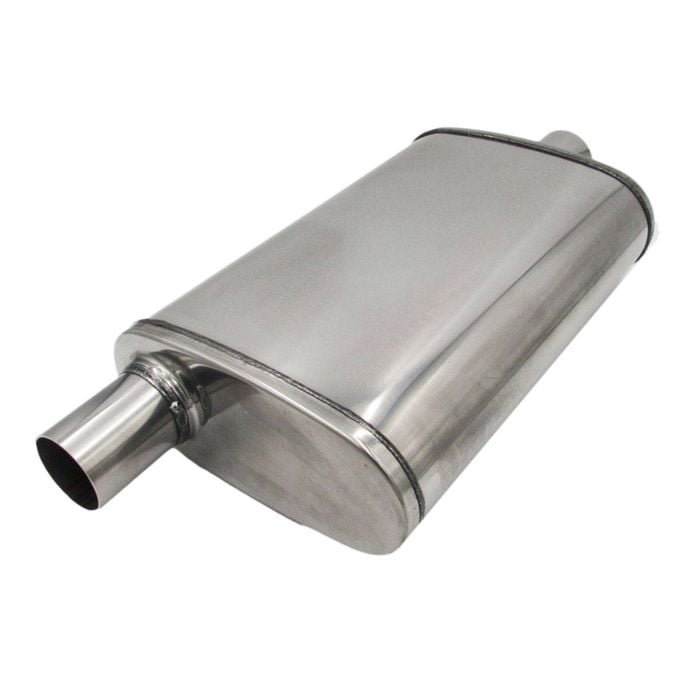 Redback 2-1/4" Performance Muffler Offset/centre - 9" X 4" Oval, 14" Long, 409 Ss (polished)