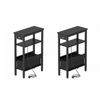 Ufurniture 2PCS LED Side Table with Charging Station Narrow End Table with topless Drawer & Shelf Black