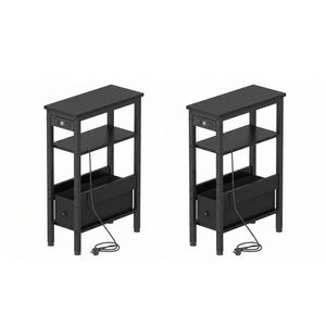 Ufurniture 2PCS LED Side Table with Charging Station Narrow End Table with topless Drawer & Shelf Black