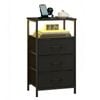 Advwin LED Bedside Table with Charging Station 3 Fabric Drawers Nightstand Black Drawer & Black Top