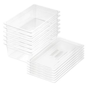 SOGA 1/1 GN Polycarbonate Food Pan 150mm Clear 6 Pack with Lids