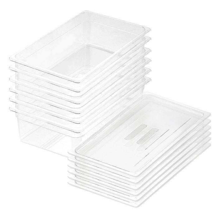 SOGA 1/1 GN Polycarbonate Food Pan 150mm Clear 6 Pack with Lids
