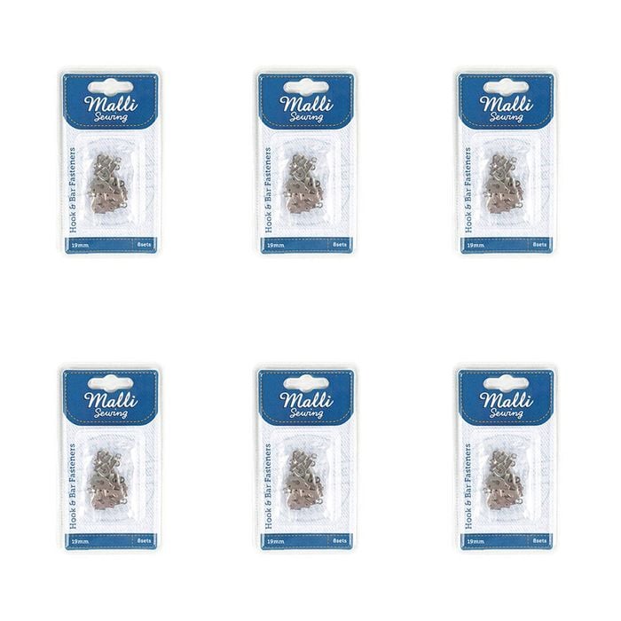 6pk Malli Sewing 8-sets Metal Hook & Bar Garment/clothing Fasteners 19mm Silver