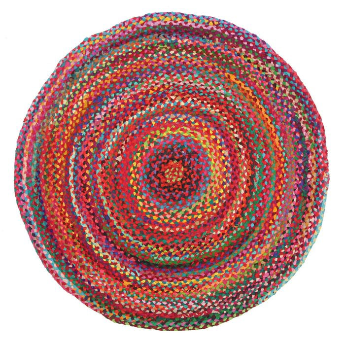 The Rug Connection Gallery Chindi Pink 150x150cm - Small Round Boho Handwoven Indoor Rug