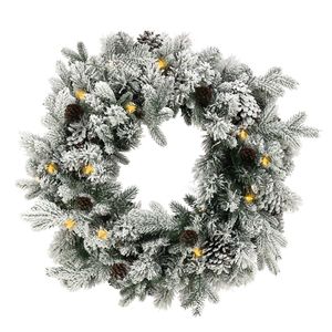 Christabelle 61cm Snowy Christmas Wreath with LED Lights Dorchester Pine Cones Front Door Decoration Ornament