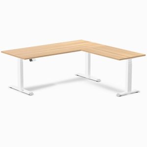 Desky Eco L-Shape Melamine Sit Stand Desk White Frame 180x175cm