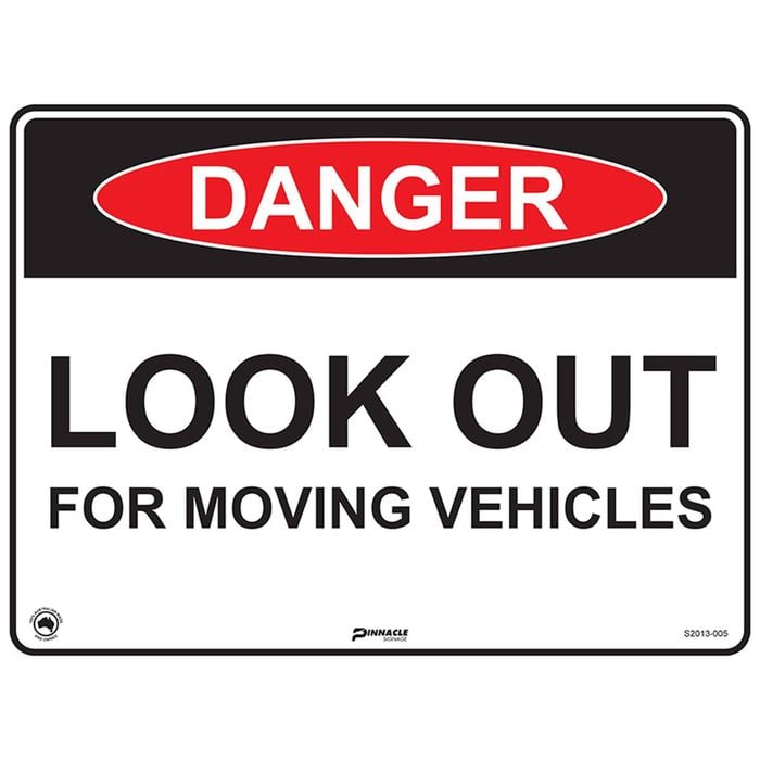 Pinnacle 400 x 300mm Poly Danger Look Out For Moving Vehicles Sign