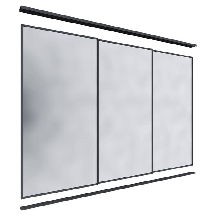 Lugna 2400 x 2701-3600mm Black Mirror Wardrobe Triple Sliding Doors