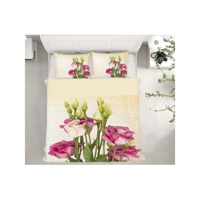 3D Pink Rose Buds 34 Bed Pillowcases Quilt Queen Size