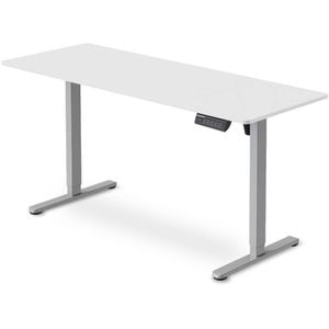 FORTIA Electric Adjustable Sit-Stand Desk 160×60cm, 72–118cm, White Desktop / Silver Frame