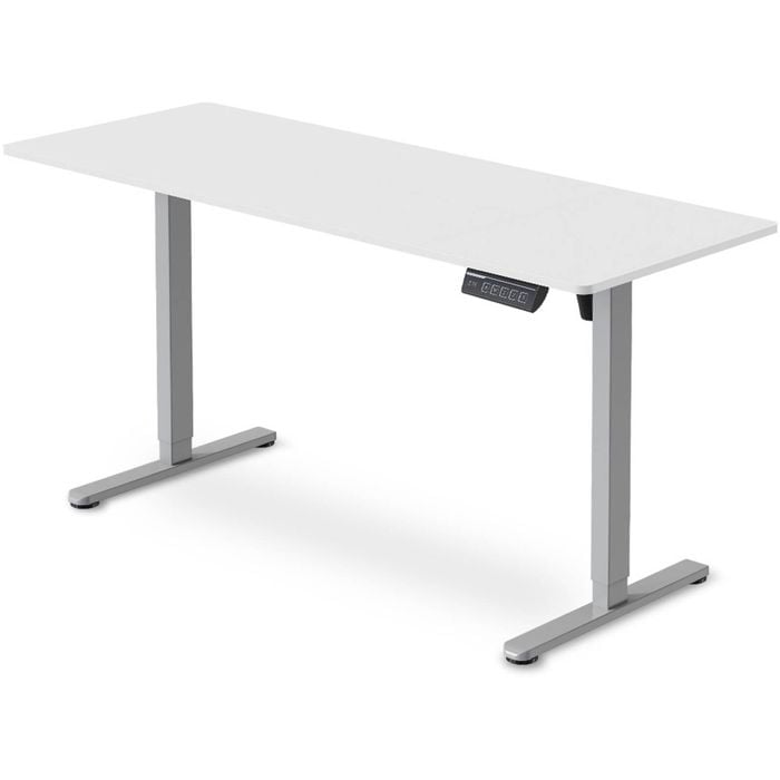 FORTIA Electric Adjustable Sit-Stand Desk 160×60cm, 72–118cm, White Desktop / Silver Frame