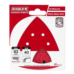Diablo 93 x 93mm 40 Grit Abrasive All Surface Detail Sander Sheets - 10 Pack