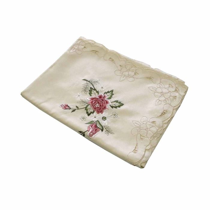 Angela Flowers Cream Embroidered Rectangular Tablecloth 180 x 275 cm