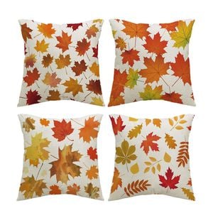 Catzon 4 Pcs Autumn Throw Pillow Covers Linen Thanksgiving Day Decor-Set 1