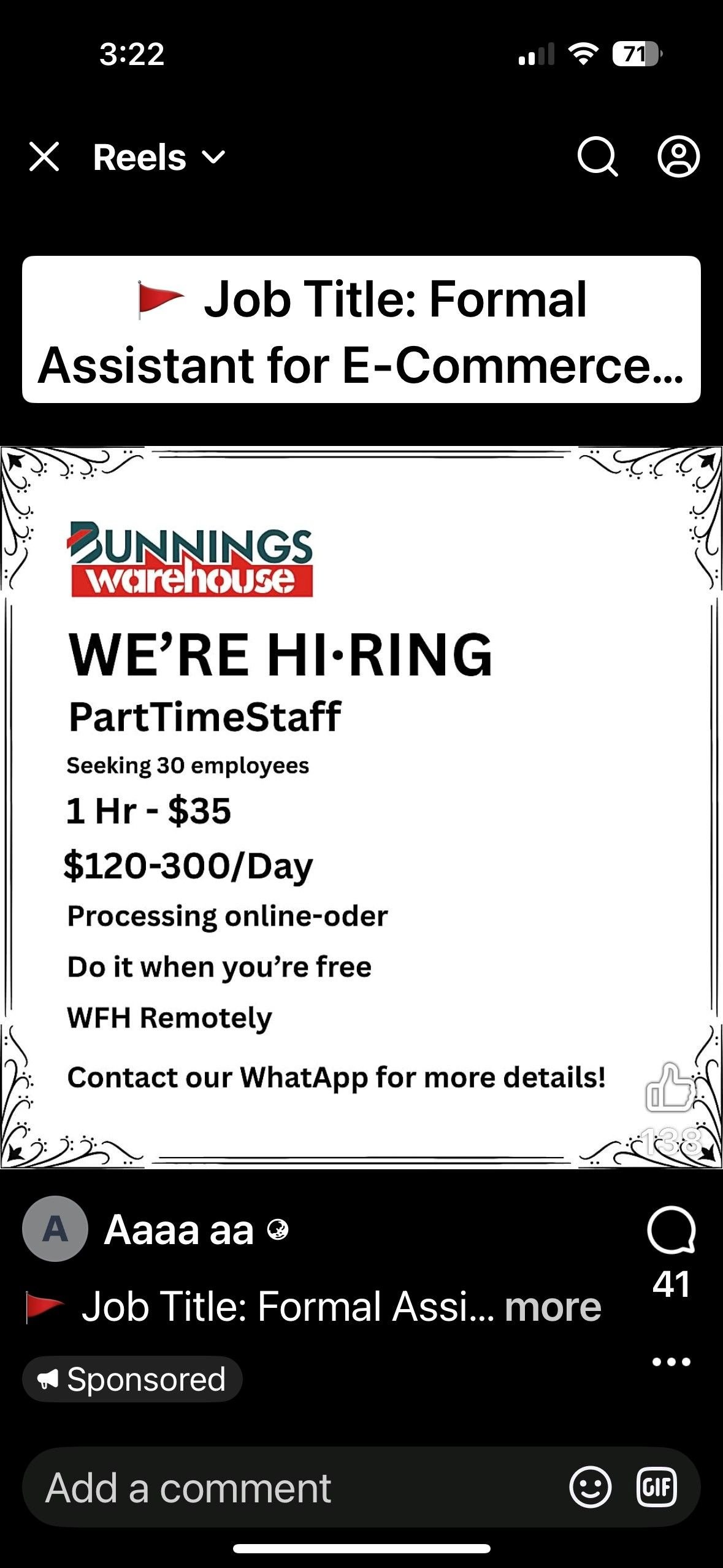 Job scam alert screenshot.