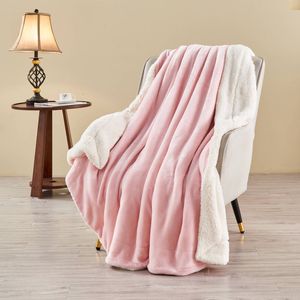LINENOVA Sherpa Flannelette Blanket Warm Soft For Winter Throw Size - Pink