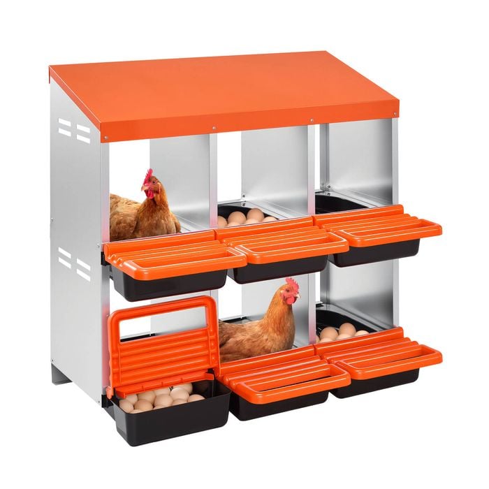 VEVOR 2 Tiers Chicken Nesting Boxes Red 6 Compartments with Protective Collection Lids