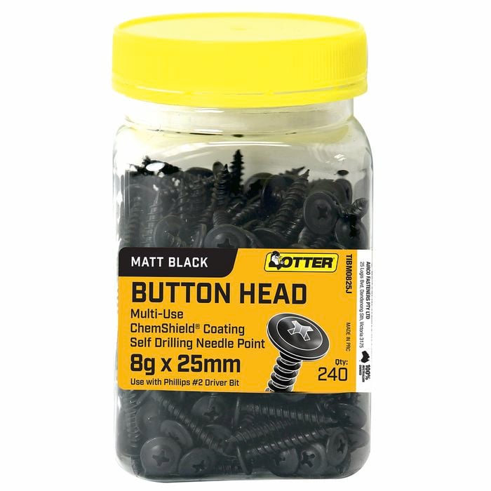Otter 8g x 25mm Matt Black Button Head Screws - 240 Pack