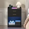 Advwin Led Bedside Table With Charging Station 2 Drawers Nightstand Black
